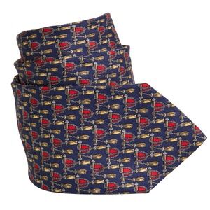 Lancel Paris Necktie Mens OS Navy Blue Equestrian Tassel Silk Made in France